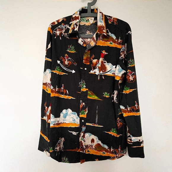 Caravan Other - Vintage Caravan Shirt Western Pearl Snaps All Over Print Rodeo Cowboy Horse Sz L
